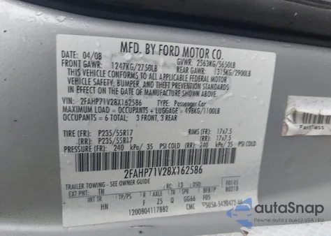 2008 Ford Crown Victoria Police/Police Interceptor из США, поврежденный, VIN 2FAHP71V28X162586